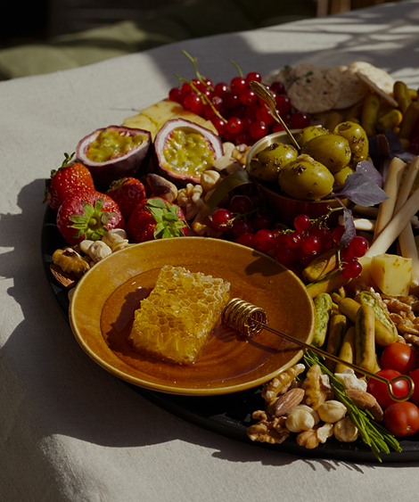 Artisanal dessert and fruit arrangement for wedding catering